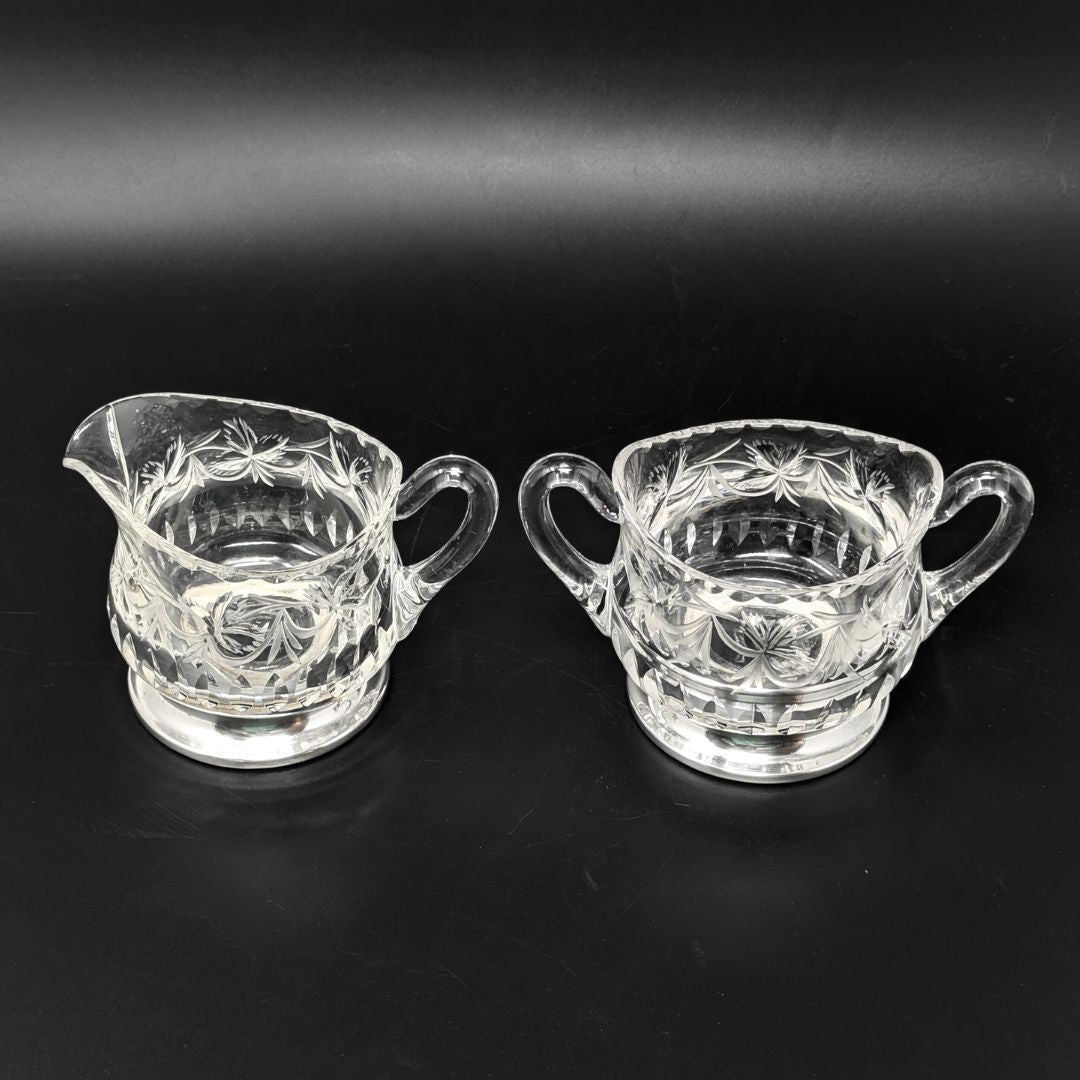 T. G. Hawkes Co. Sterling Footed Crystal Cream & Sugar