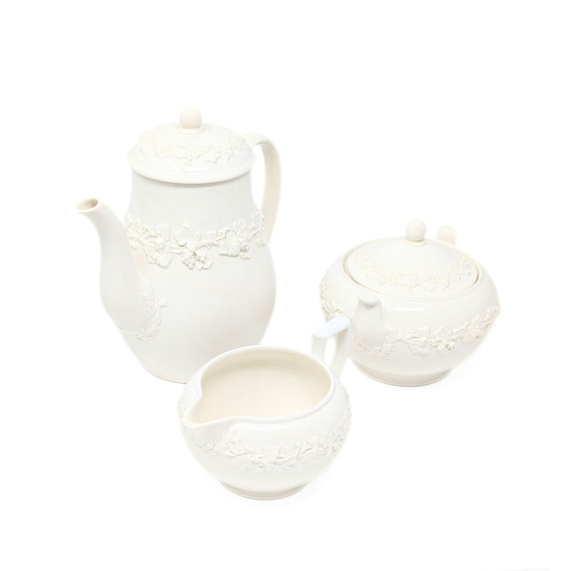 Wedgwood Queensware Cream on Cream Coffee Pot, Cream, & Sugar (3pcs)