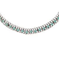 Vintage Sterling Silver & Green Turquoise Cabochon Choker Necklace