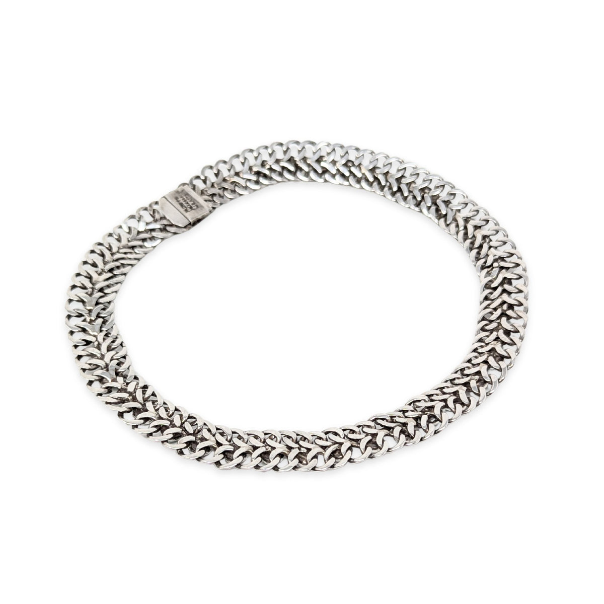 Vintage Sterling Silver & Green Turquoise Cabochon Choker Necklace