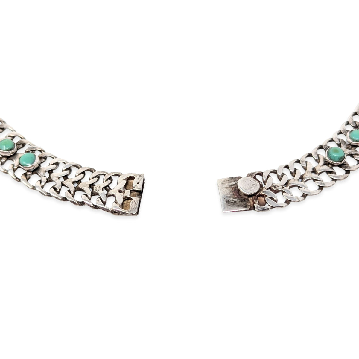 Vintage Sterling Silver & Green Turquoise Cabochon Choker Necklace