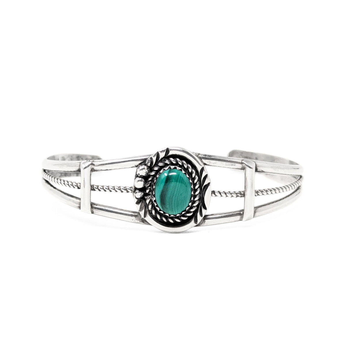 E. Yazzie Navajo Sterling Green Malachite Cuff Bracelet