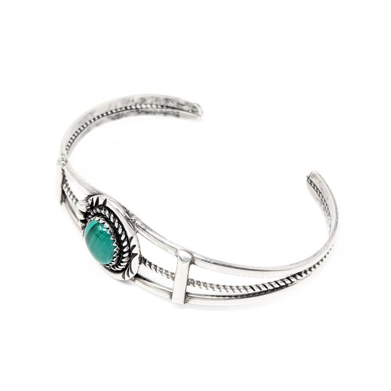 E. Yazzie Navajo Sterling Green Malachite Cuff Bracelet