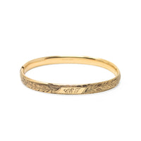 Russel 12KGF Brushed/Etched Hinged Bangle Bracelet, Monogrammed