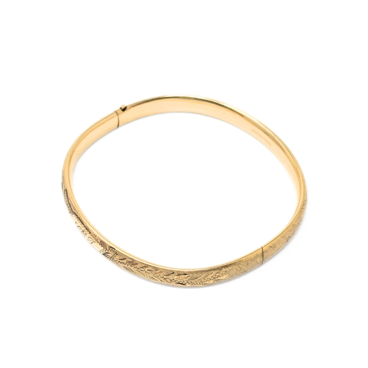 Russel 12KGF Brushed/Etched Hinged Bangle Bracelet, Monogrammed