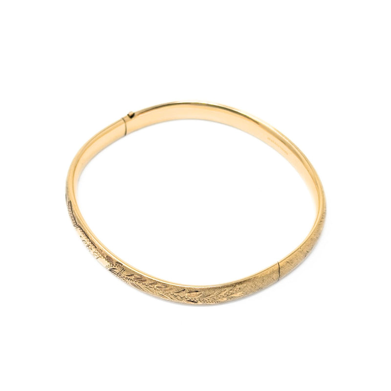 Russel 12KGF Brushed/Etched Hinged Bangle Bracelet, Monogrammed