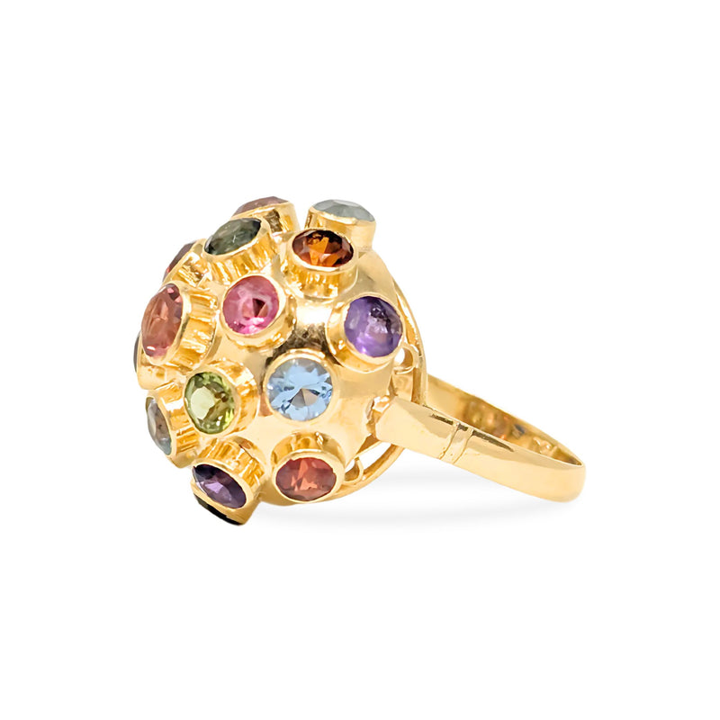 18K Gold Sputnik Kaleidoscope Gemstone Ring - Size 7