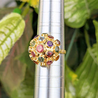 18K Gold Sputnik Kaleidoscope Gemstone Ring - Size 7