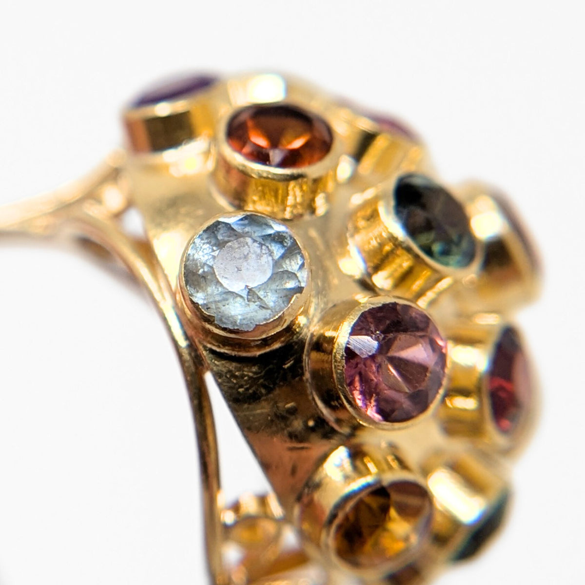 18K Gold Sputnik Kaleidoscope Gemstone Ring - Size 7