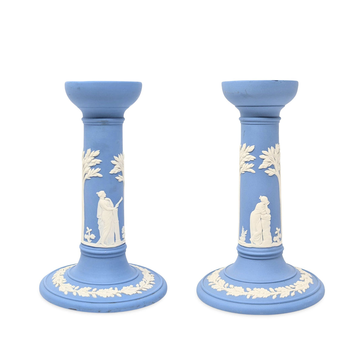 Wedgwood Pale Blue Jasperware 6 3/4" Candlesticks (Pair)
