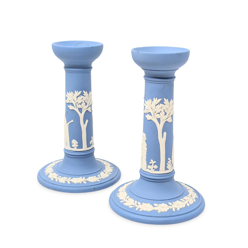Wedgwood Pale Blue Jasperware 6 3/4" Candlesticks (Pair)