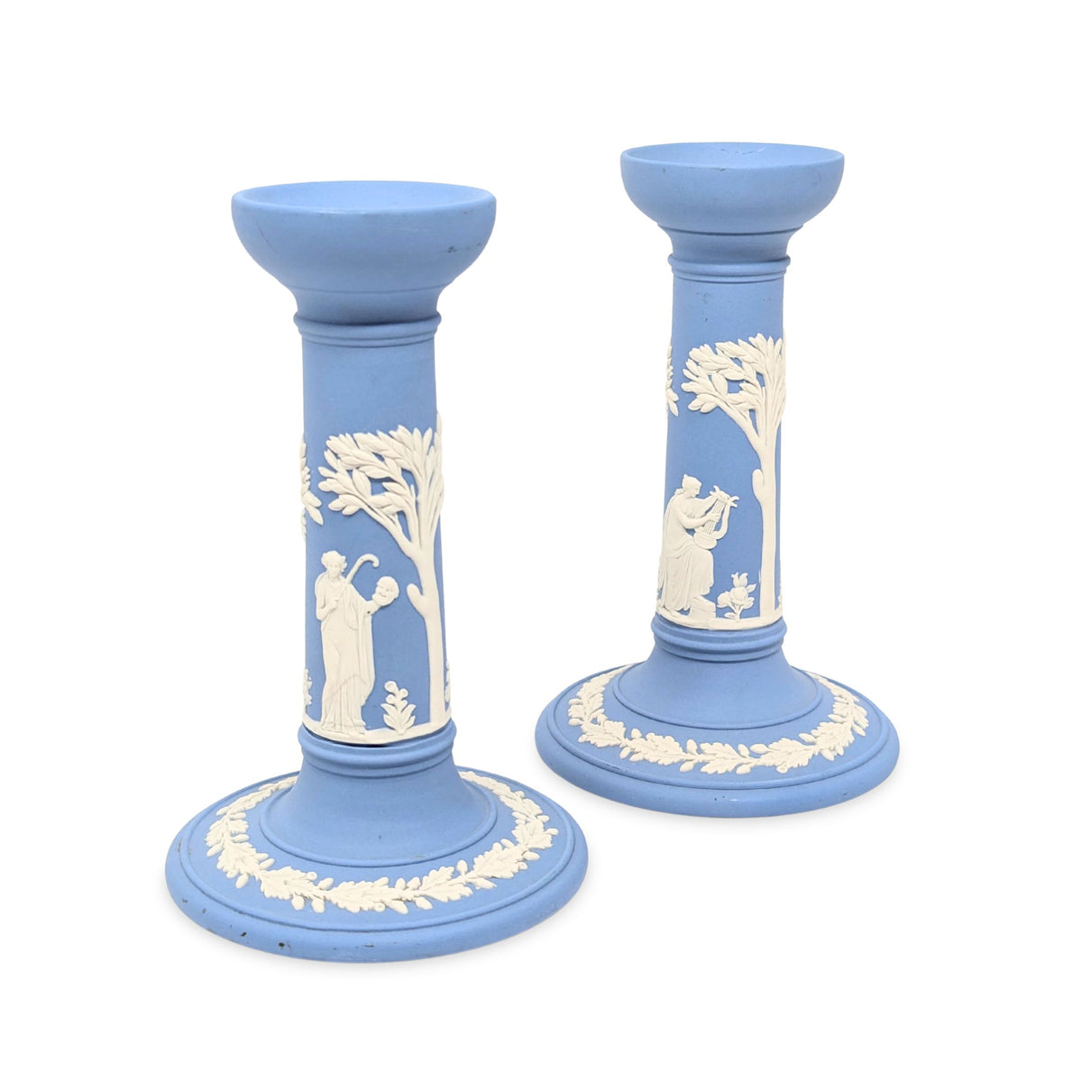 Wedgwood Pale Blue Jasperware 6 3/4" Candlesticks (Pair)