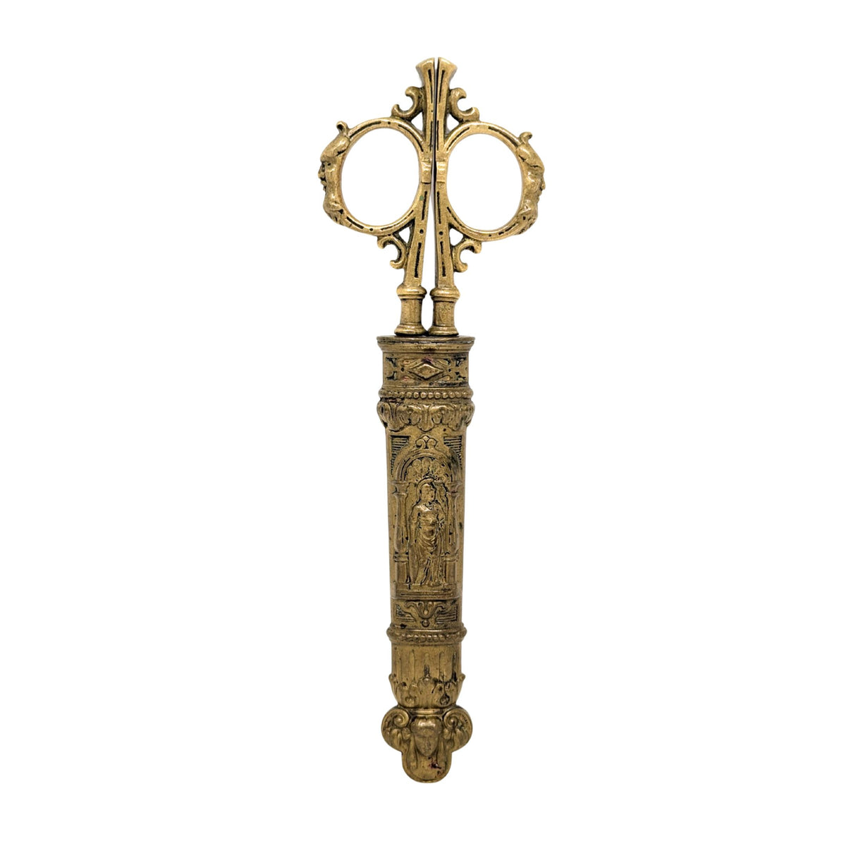 Victorian Brass & Steel Scissors with Decorative Brass Sheath