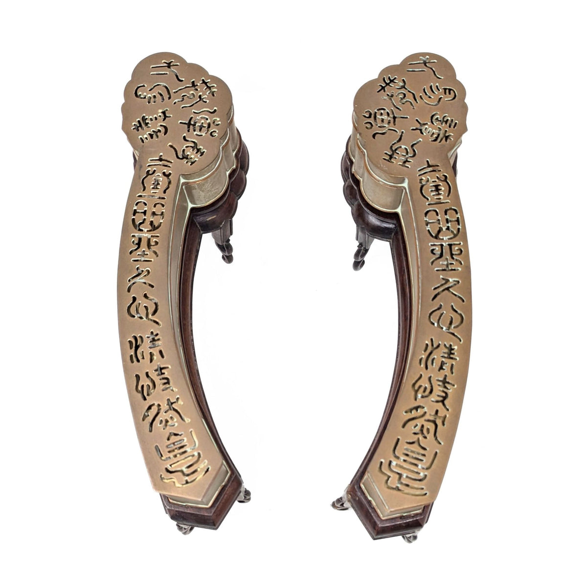 Ruyi Scepter Shaped Chinese Incense Clocks on Rosewood Stands (Pair)