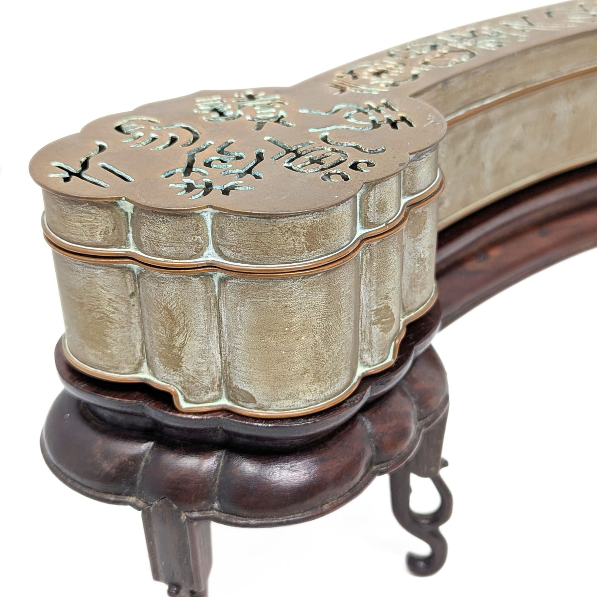 Ruyi Scepter Shaped Chinese Incense Clocks on Rosewood Stands (Pair)
