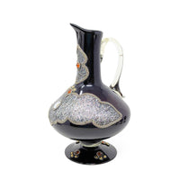 Decorated Bohemian Amethyst Glass Decanter, Glasses, and Candlestick Set