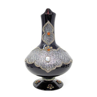 Decorated Bohemian Amethyst Glass Decanter, Glasses, and Candlestick Set