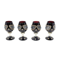 Decorated Bohemian Amethyst Glass Decanter, Glasses, and Candlestick Set