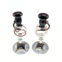Decorated Bohemian Amethyst Glass Decanter, Glasses, and Candlestick Set