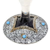 Decorated Bohemian Amethyst Glass Decanter, Glasses, and Candlestick Set
