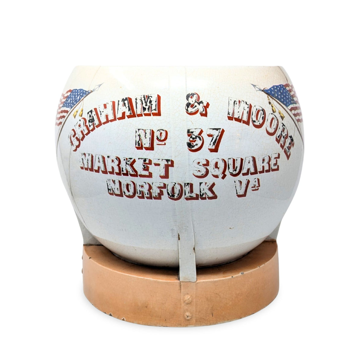 Graham & Moore Norfolk, VA 13" Ceramic Advertising Vessel ca. 1900
