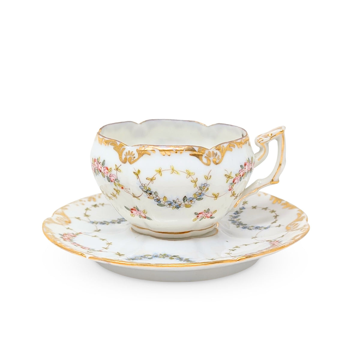 Antique Hand Painted Floral Teacup & Saucer