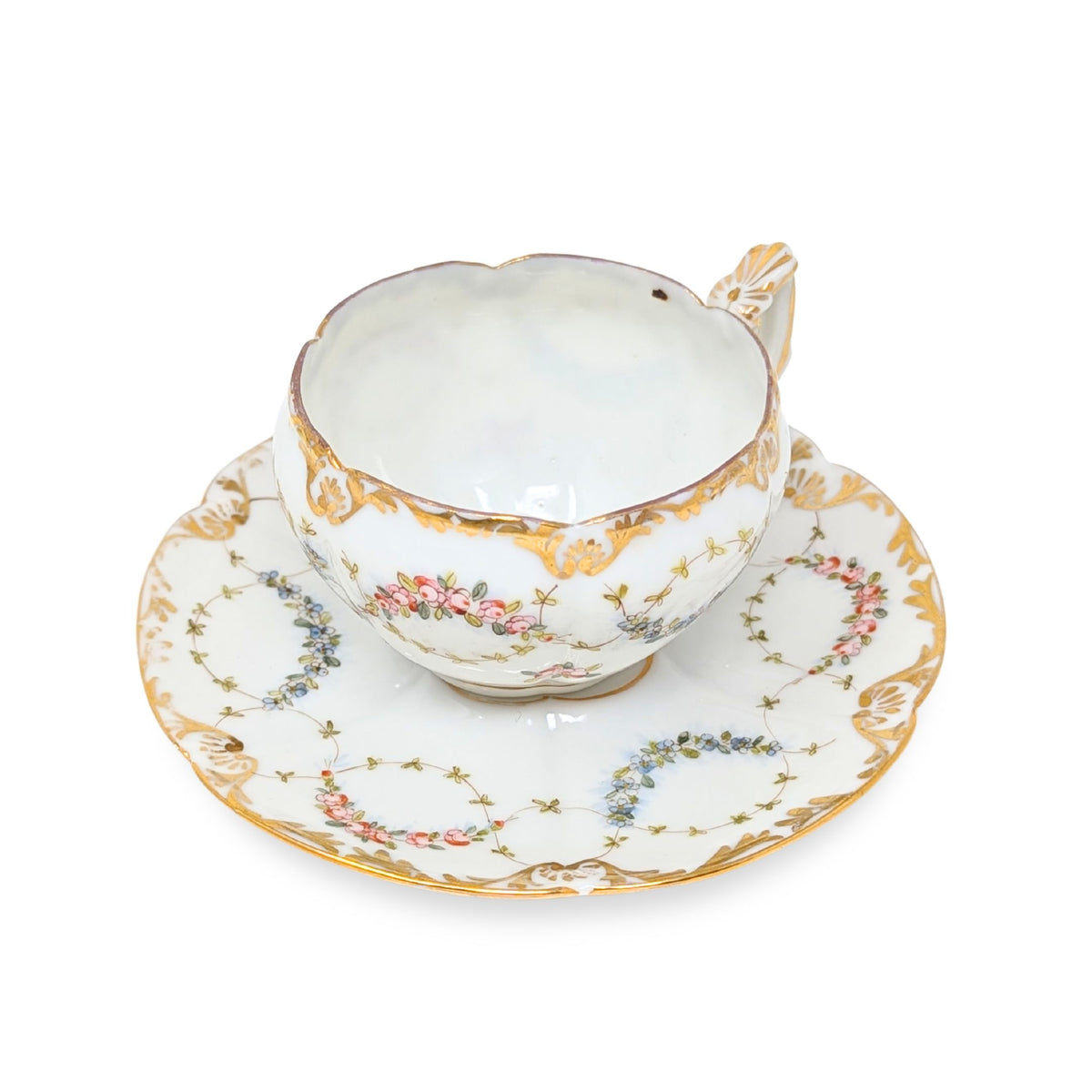 Antique Hand Painted Floral Teacup & Saucer