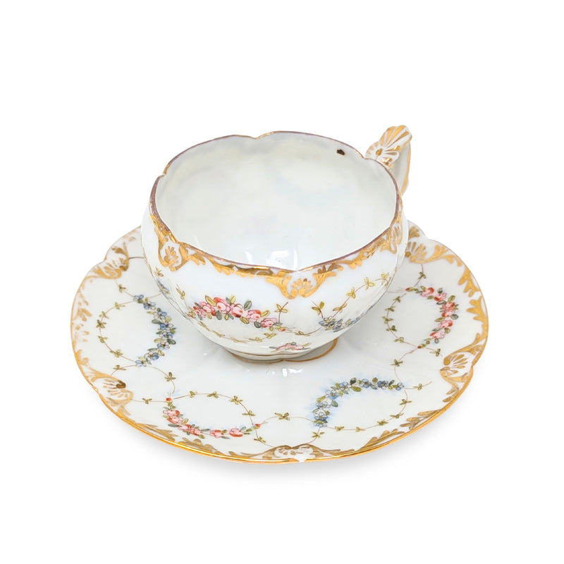 Antique Hand Painted Floral Teacup & Saucer