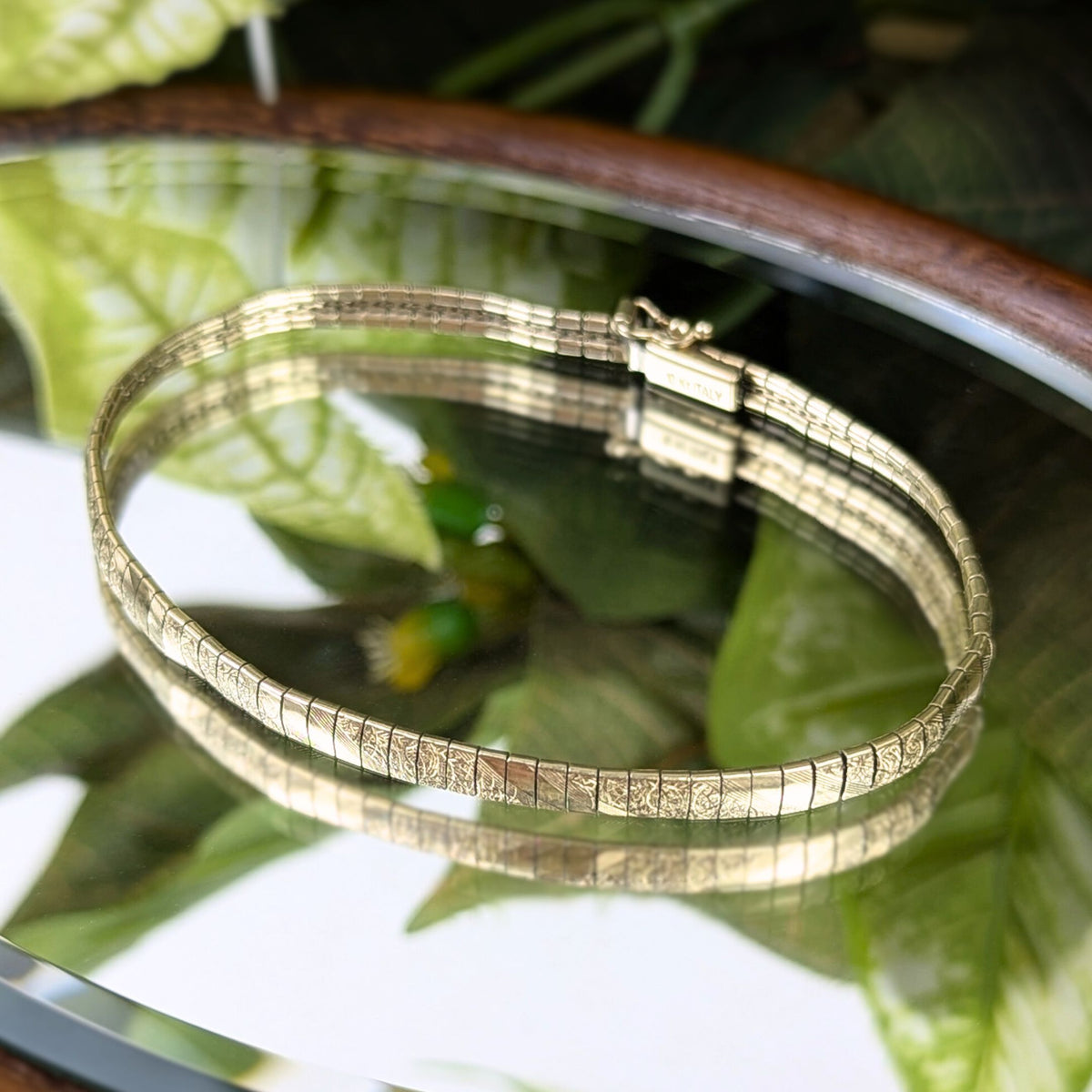 Italian 10K Gold 7.5” Textured Omega Bracelet