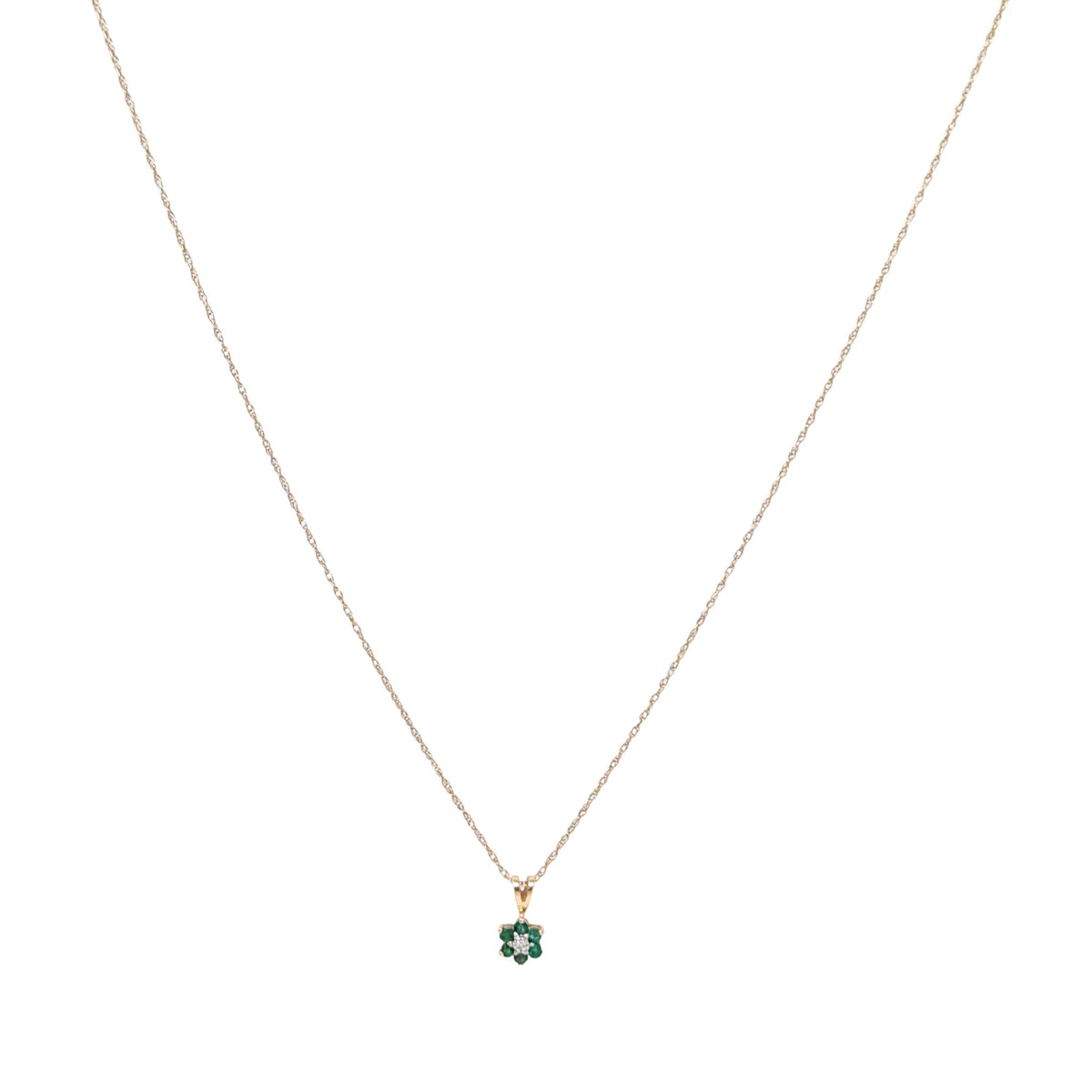 14K/10K Gold 18” Emerald & Diamond Pendant Necklace