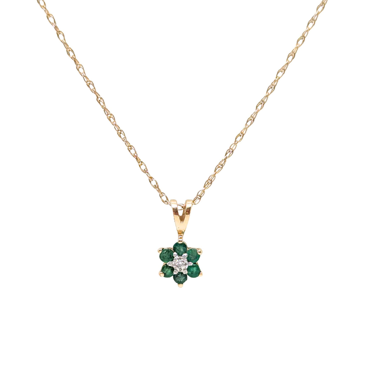 14K/10K Gold 18” Emerald & Diamond Pendant Necklace