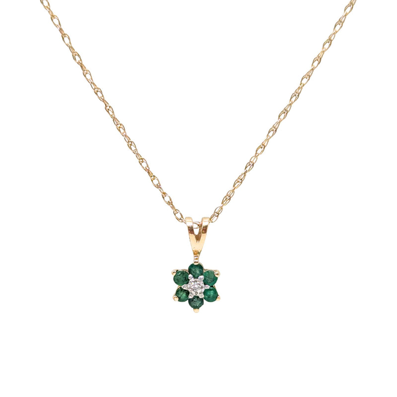 14K/10K Gold 18” Emerald & Diamond Pendant Necklace