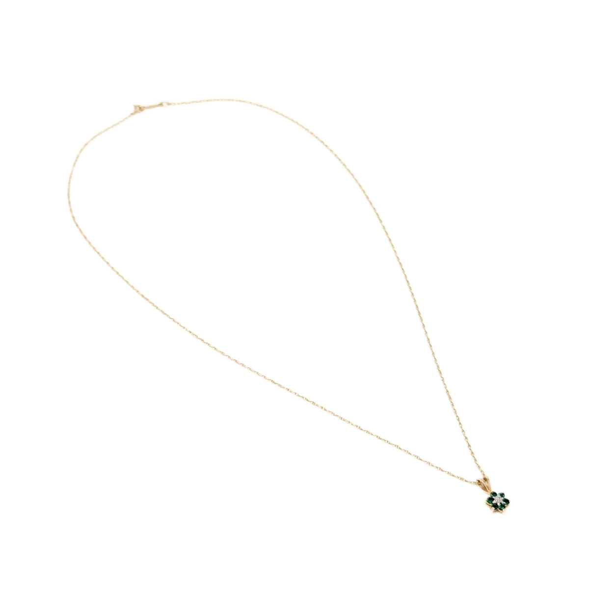 14K/10K Gold 18” Emerald & Diamond Pendant Necklace