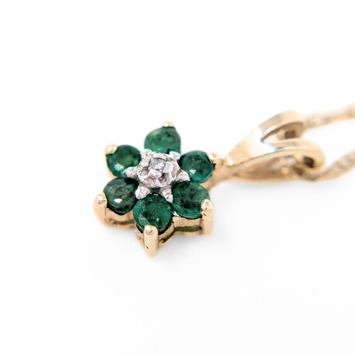 14K/10K Gold 18” Emerald & Diamond Pendant Necklace