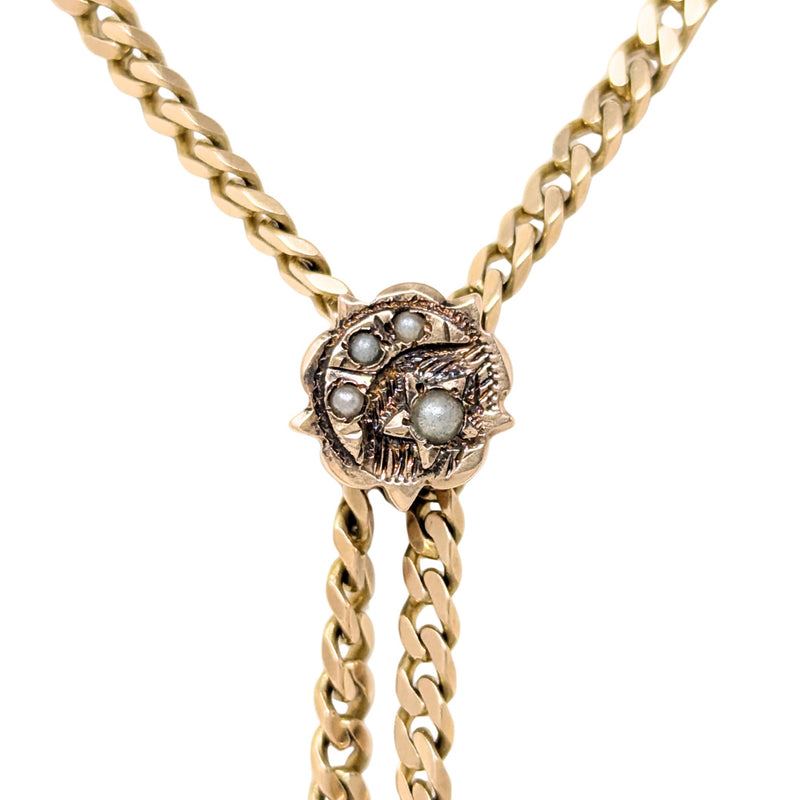 12K Gold Edwardian 56” Pearl Slide Lariat Ladies Pocket Watch Pendant Chain
