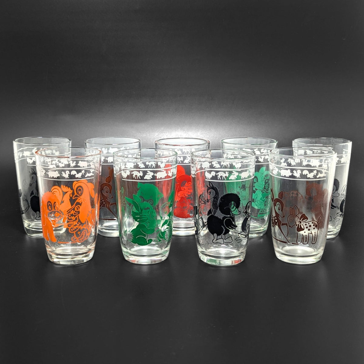 1950's Kraft "Swanky Swig" Animal Juice Glasses (9)