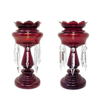 Cranberry Bohemian Glass Mantel Lusters (Pair)