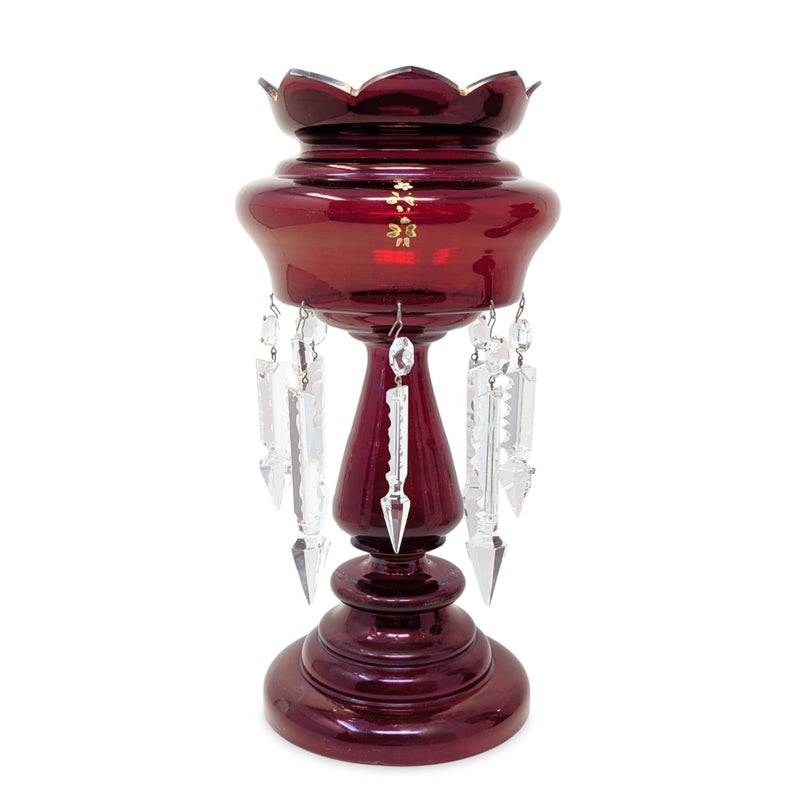 Cranberry Bohemian Glass Mantel Lusters (Pair)