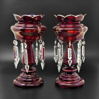 Cranberry Bohemian Glass Mantel Lusters (Pair)