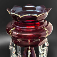 Cranberry Bohemian Glass Mantel Lusters (Pair)