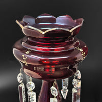 Cranberry Bohemian Glass Mantel Lusters (Pair)
