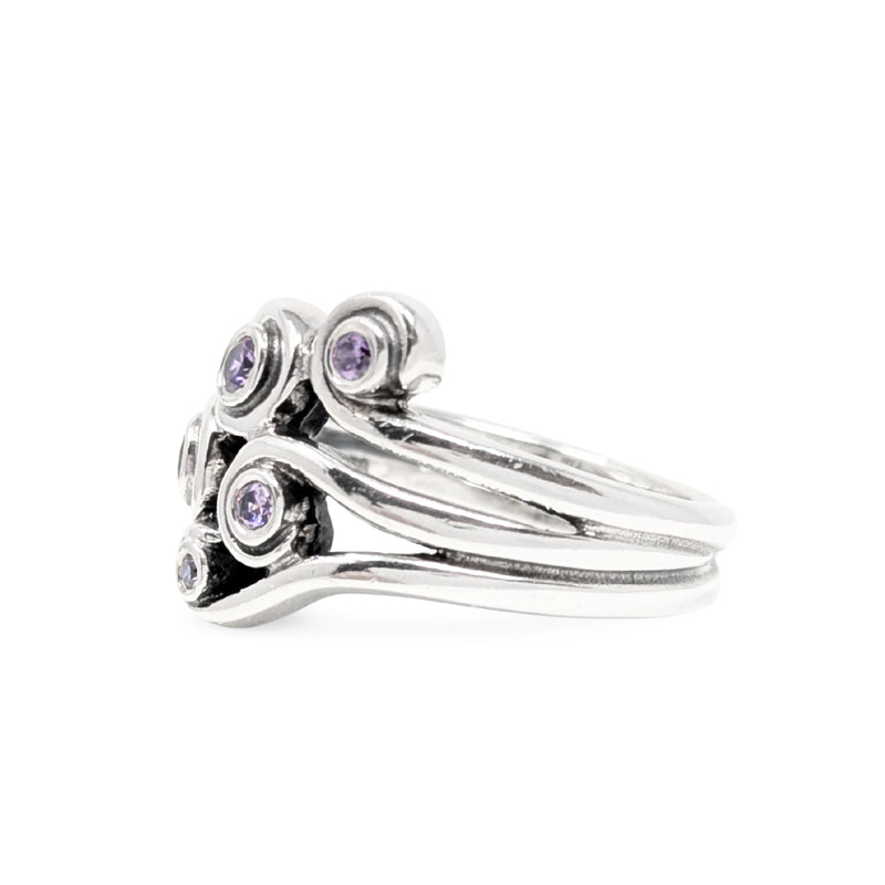 Pandora Sterling Silver & Amethyst Swirl Ring - Size 7