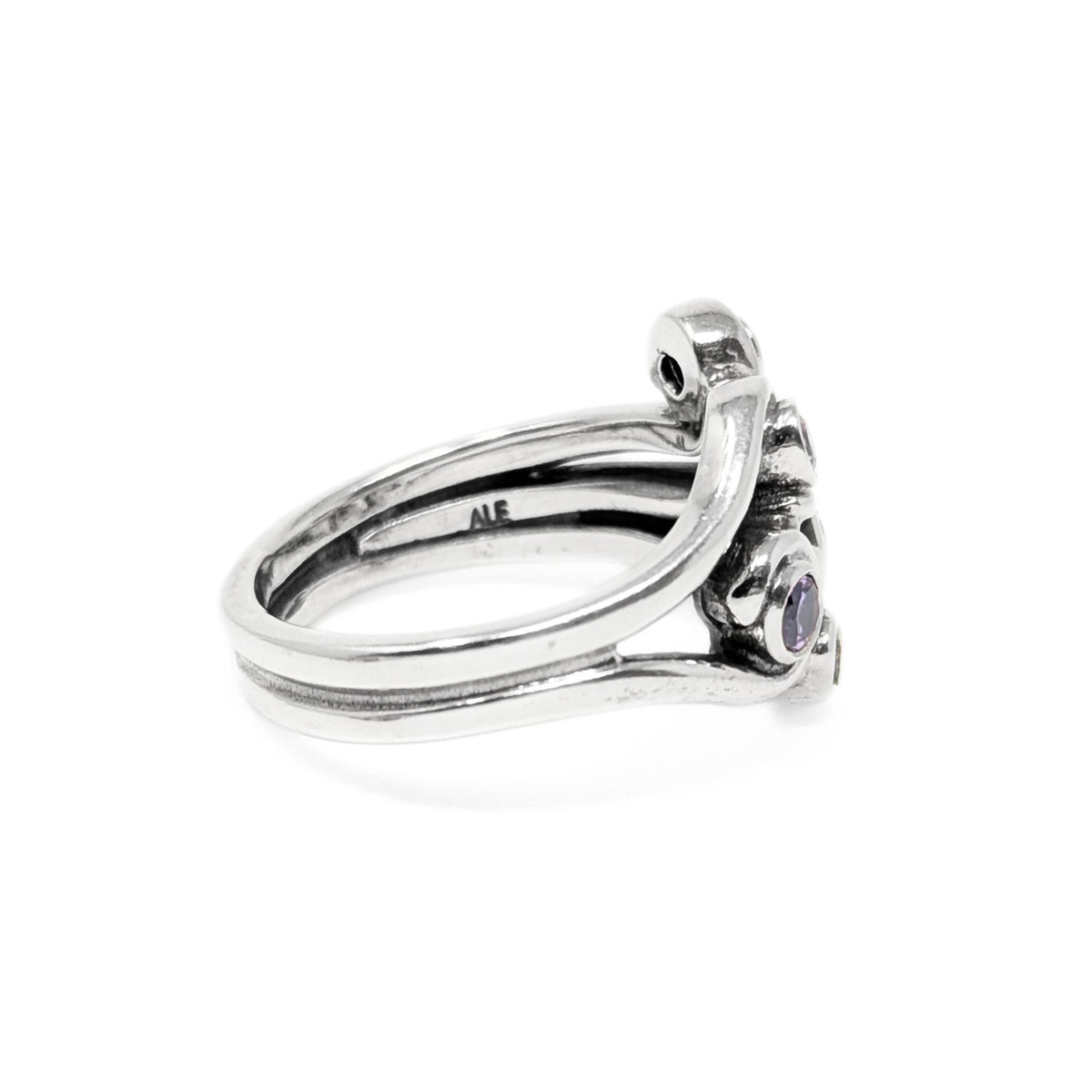 Pandora Sterling Silver & Amethyst Swirl Ring - Size 7