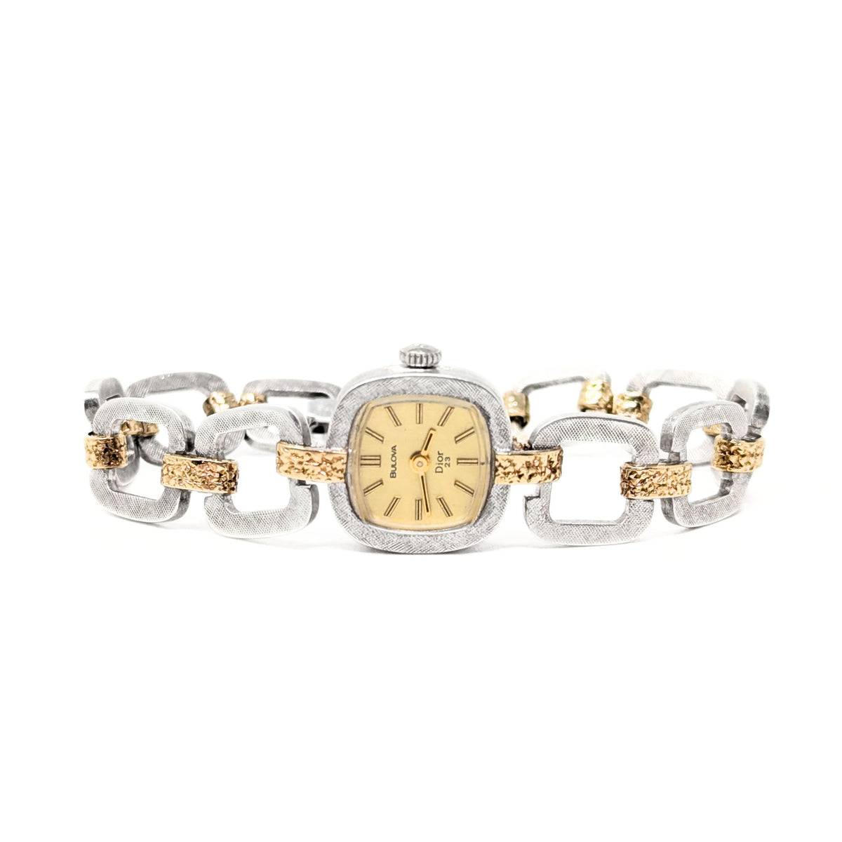 Bulova Christian Dior Sterling & 14K Gold Block Link Watch