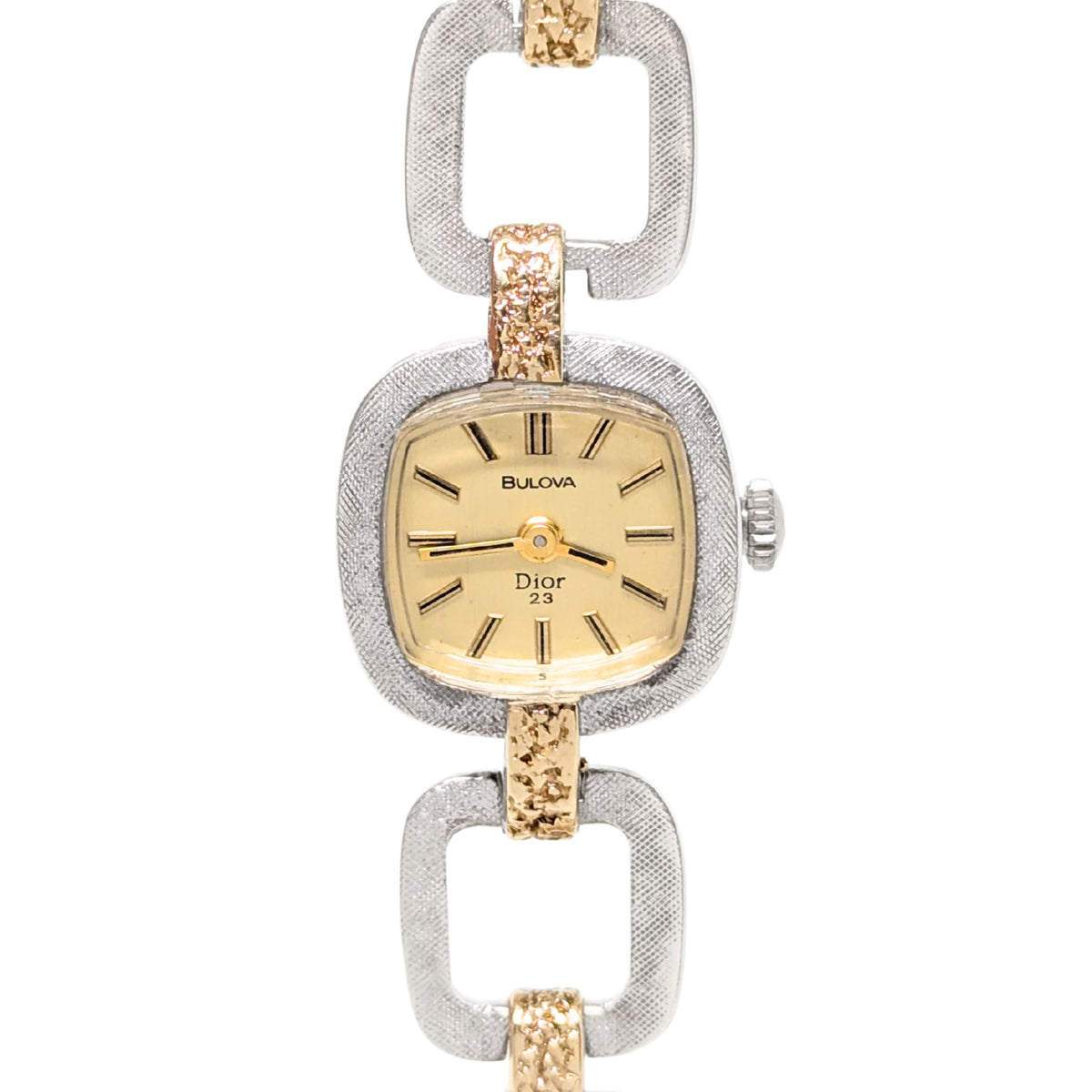 Bulova Christian Dior Sterling & 14K Gold Block Link Watch