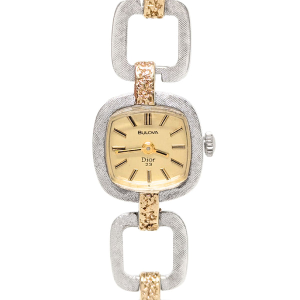 Bulova Christian Dior Sterling & 14K Gold Block Link Watch