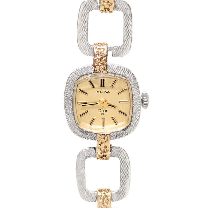 Bulova Christian Dior Sterling & 14K Gold Block Link Watch