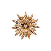 Antique 13K Gold, Diamond, & Pearl Flower Pendant/Brooch