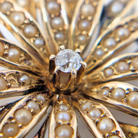 Antique 13K Gold, Diamond, & Pearl Flower Pendant/Brooch