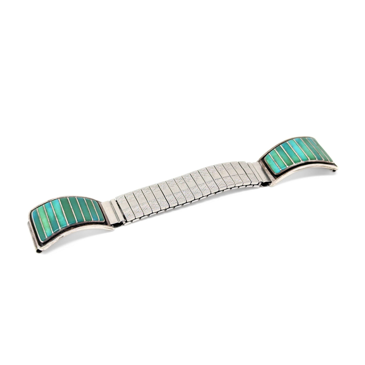Marvin Luarkie Zuni Sterling & Green Turquoise Watch Tips w/ Flex Band